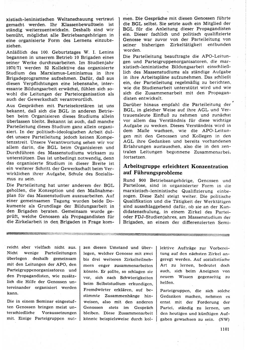 Neuer Weg (NW), Organ des Zentralkomitees (ZK) der SED (Sozialistische Einheitspartei Deutschlands) für Fragen des Parteilebens, 25. Jahrgang [Deutsche Demokratische Republik (DDR)] 1970, Seite 1101 (NW ZK SED DDR 1970, S. 1101)