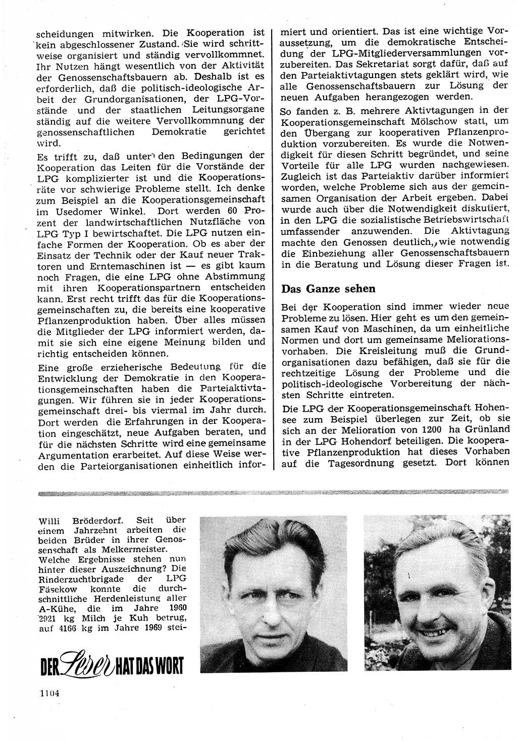 Neuer Weg (NW), Organ des Zentralkomitees (ZK) der SED (Sozialistische Einheitspartei Deutschlands) für Fragen des Parteilebens, 25. Jahrgang [Deutsche Demokratische Republik (DDR)] 1970, Seite 1104 (NW ZK SED DDR 1970, S. 1104)
