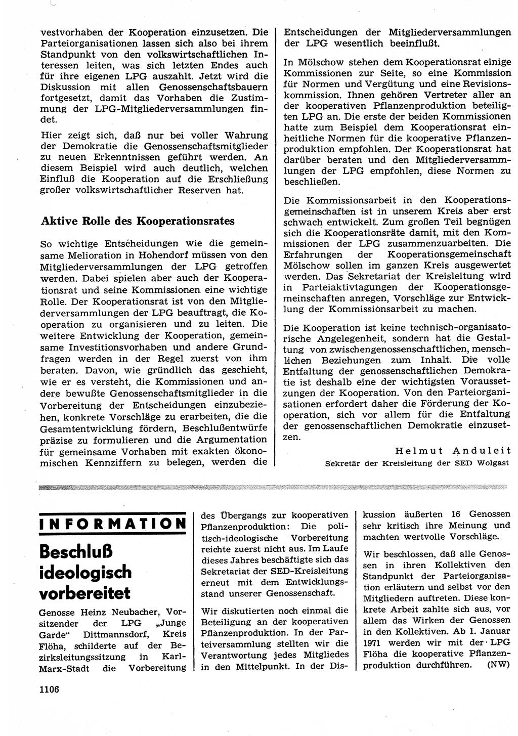 Neuer Weg (NW), Organ des Zentralkomitees (ZK) der SED (Sozialistische Einheitspartei Deutschlands) für Fragen des Parteilebens, 25. Jahrgang [Deutsche Demokratische Republik (DDR)] 1970, Seite 1106 (NW ZK SED DDR 1970, S. 1106)