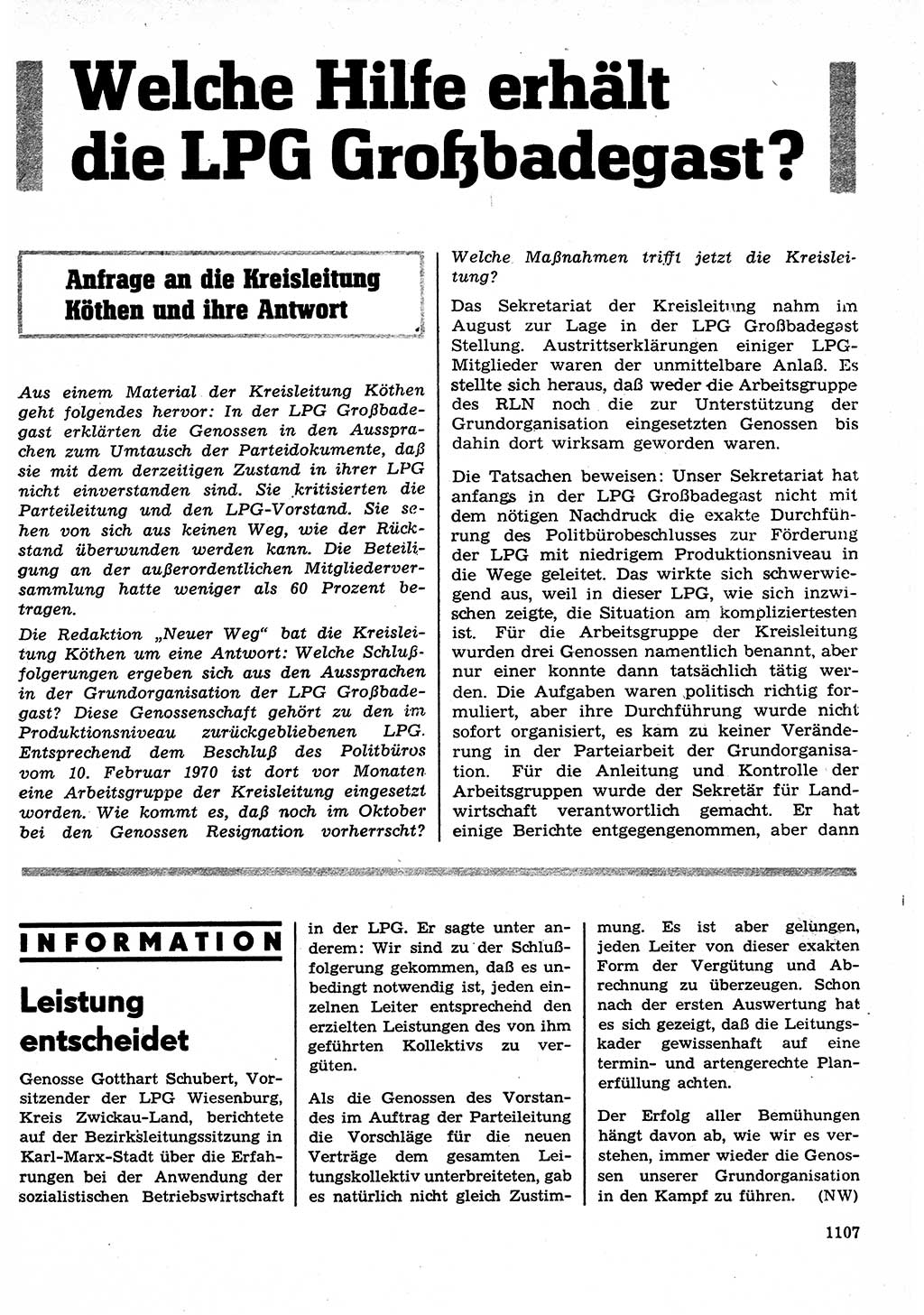 Neuer Weg (NW), Organ des Zentralkomitees (ZK) der SED (Sozialistische Einheitspartei Deutschlands) für Fragen des Parteilebens, 25. Jahrgang [Deutsche Demokratische Republik (DDR)] 1970, Seite 1107 (NW ZK SED DDR 1970, S. 1107)