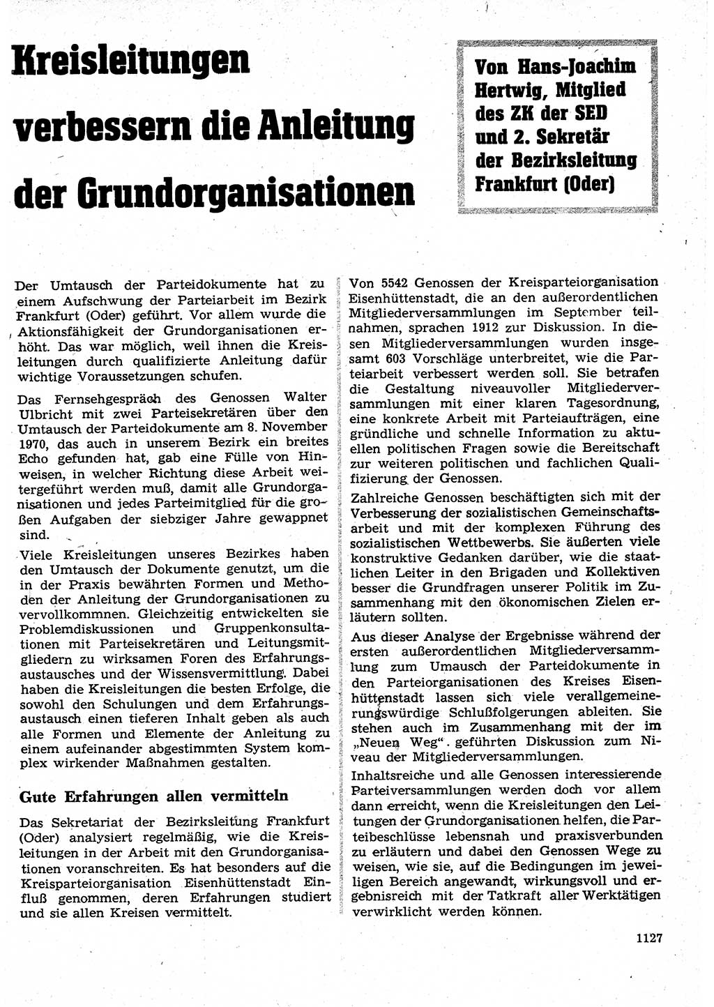 Neuer Weg (NW), Organ des Zentralkomitees (ZK) der SED (Sozialistische Einheitspartei Deutschlands) für Fragen des Parteilebens, 25. Jahrgang [Deutsche Demokratische Republik (DDR)] 1970, Seite 1127 (NW ZK SED DDR 1970, S. 1127)