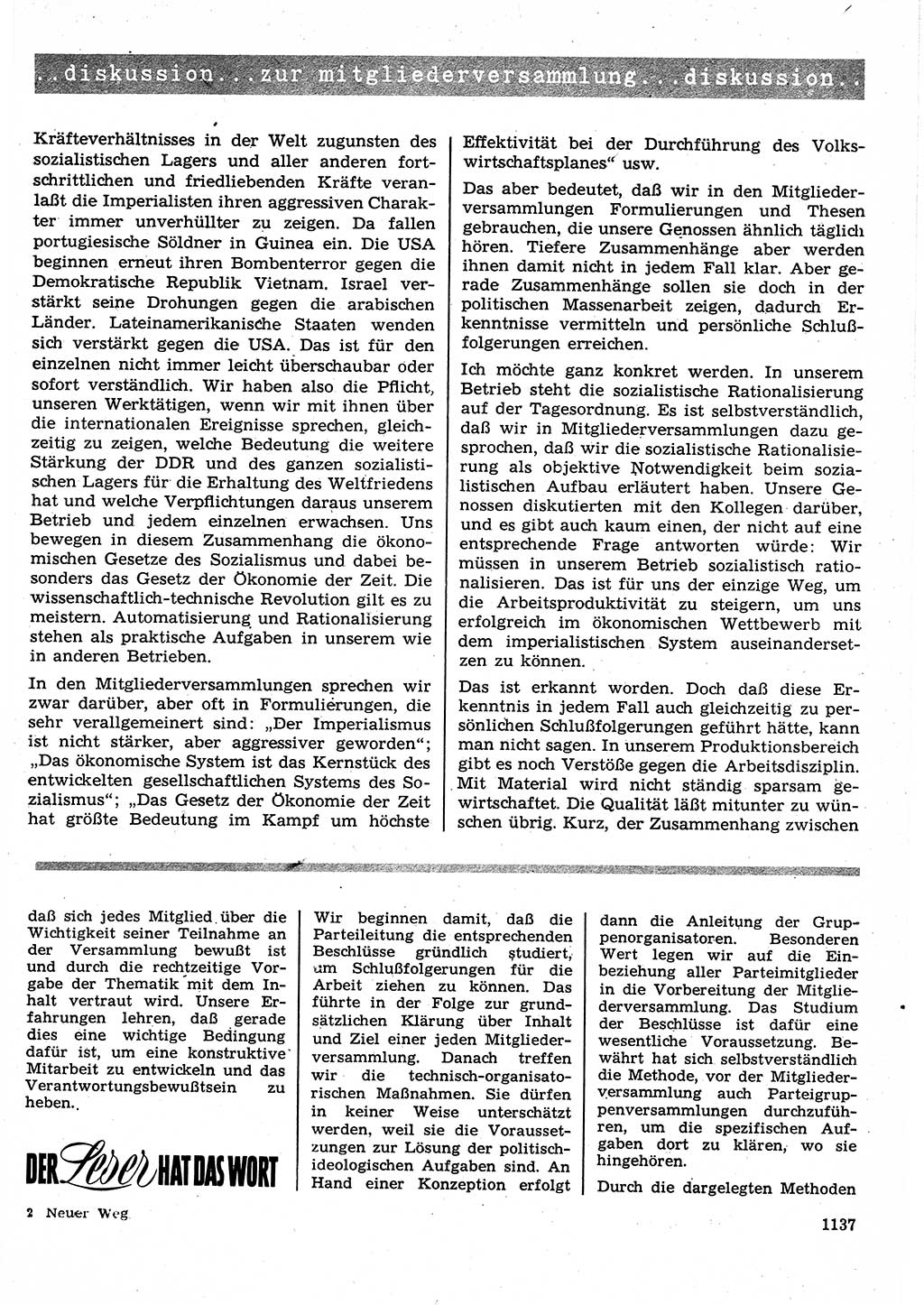 Neuer Weg (NW), Organ des Zentralkomitees (ZK) der SED (Sozialistische Einheitspartei Deutschlands) für Fragen des Parteilebens, 25. Jahrgang [Deutsche Demokratische Republik (DDR)] 1970, Seite 1137 (NW ZK SED DDR 1970, S. 1137)
