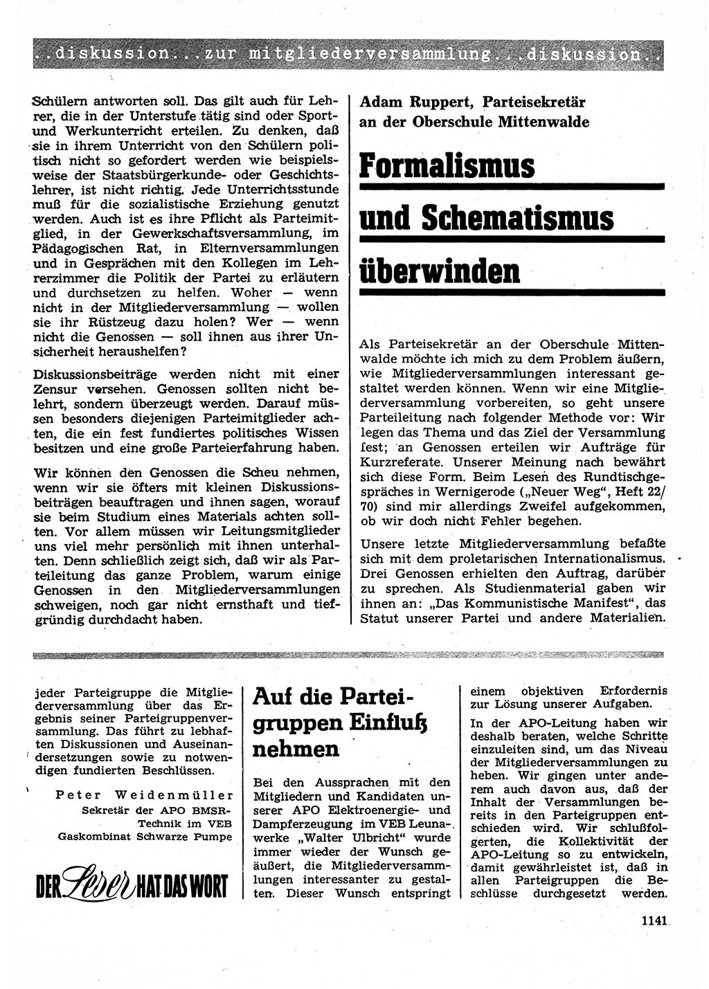 Neuer Weg (NW), Organ des Zentralkomitees (ZK) der SED (Sozialistische Einheitspartei Deutschlands) für Fragen des Parteilebens, 25. Jahrgang [Deutsche Demokratische Republik (DDR)] 1970, Seite 1141 (NW ZK SED DDR 1970, S. 1141)