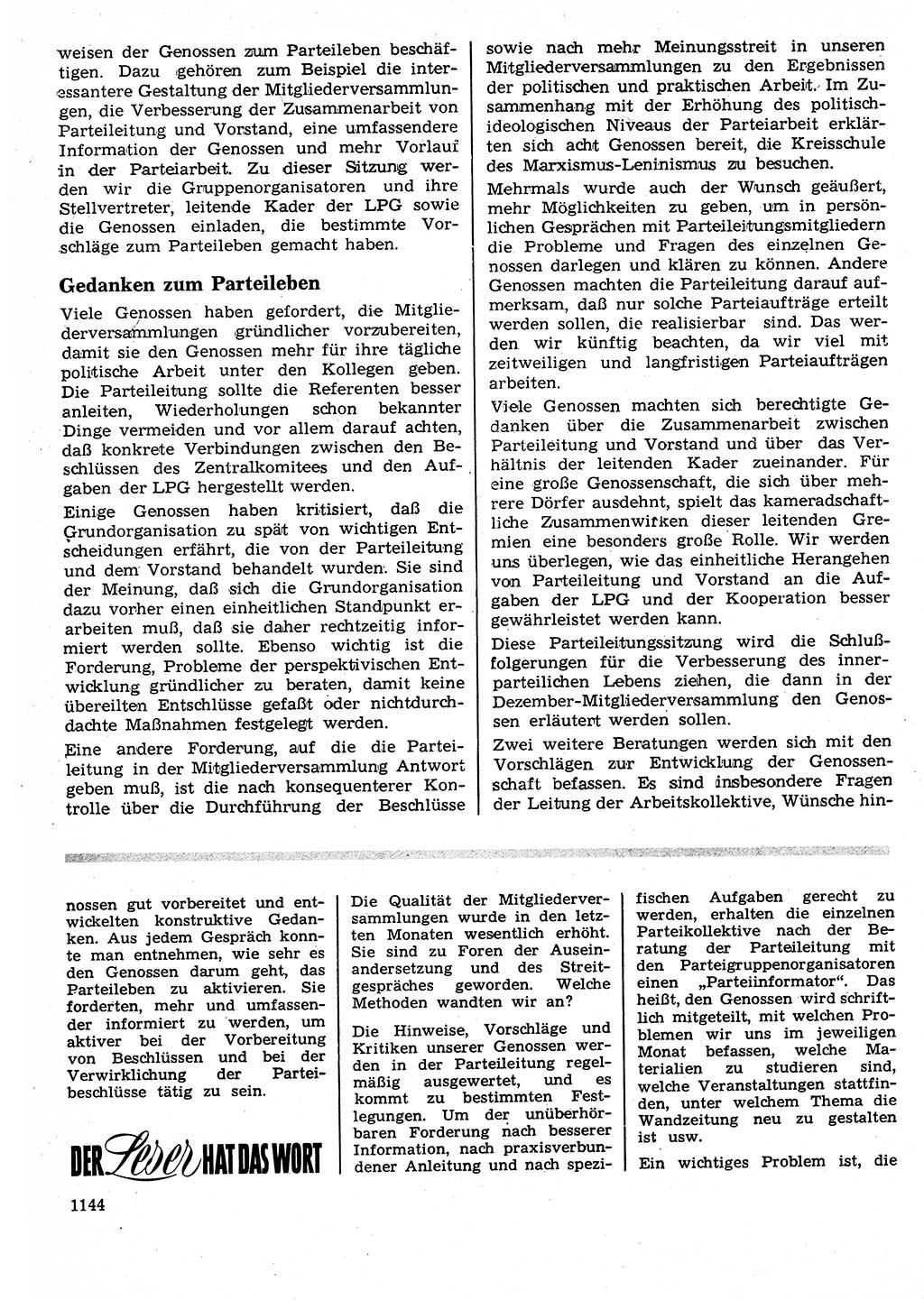Neuer Weg (NW), Organ des Zentralkomitees (ZK) der SED (Sozialistische Einheitspartei Deutschlands) für Fragen des Parteilebens, 25. Jahrgang [Deutsche Demokratische Republik (DDR)] 1970, Seite 1144 (NW ZK SED DDR 1970, S. 1144)