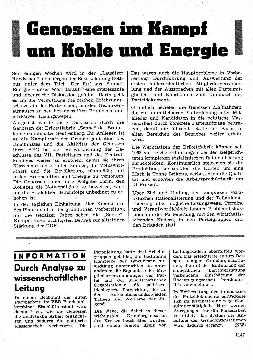 Neuer Weg (NW), Organ des Zentralkomitees (ZK) der SED (Sozialistische Einheitspartei Deutschlands) für Fragen des Parteilebens, 25. Jahrgang [Deutsche Demokratische Republik (DDR)] 1970, Seite 1147 (NW ZK SED DDR 1970, S. 1147)