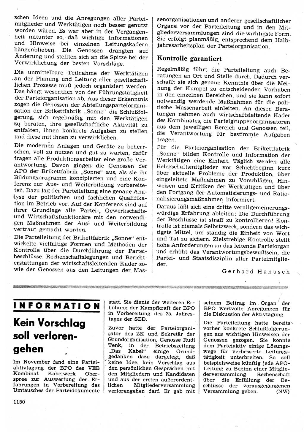 Neuer Weg (NW), Organ des Zentralkomitees (ZK) der SED (Sozialistische Einheitspartei Deutschlands) für Fragen des Parteilebens, 25. Jahrgang [Deutsche Demokratische Republik (DDR)] 1970, Seite 1150 (NW ZK SED DDR 1970, S. 1150)