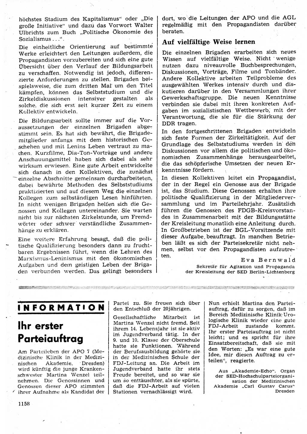 Neuer Weg (NW), Organ des Zentralkomitees (ZK) der SED (Sozialistische Einheitspartei Deutschlands) für Fragen des Parteilebens, 25. Jahrgang [Deutsche Demokratische Republik (DDR)] 1970, Seite 1158 (NW ZK SED DDR 1970, S. 1158)