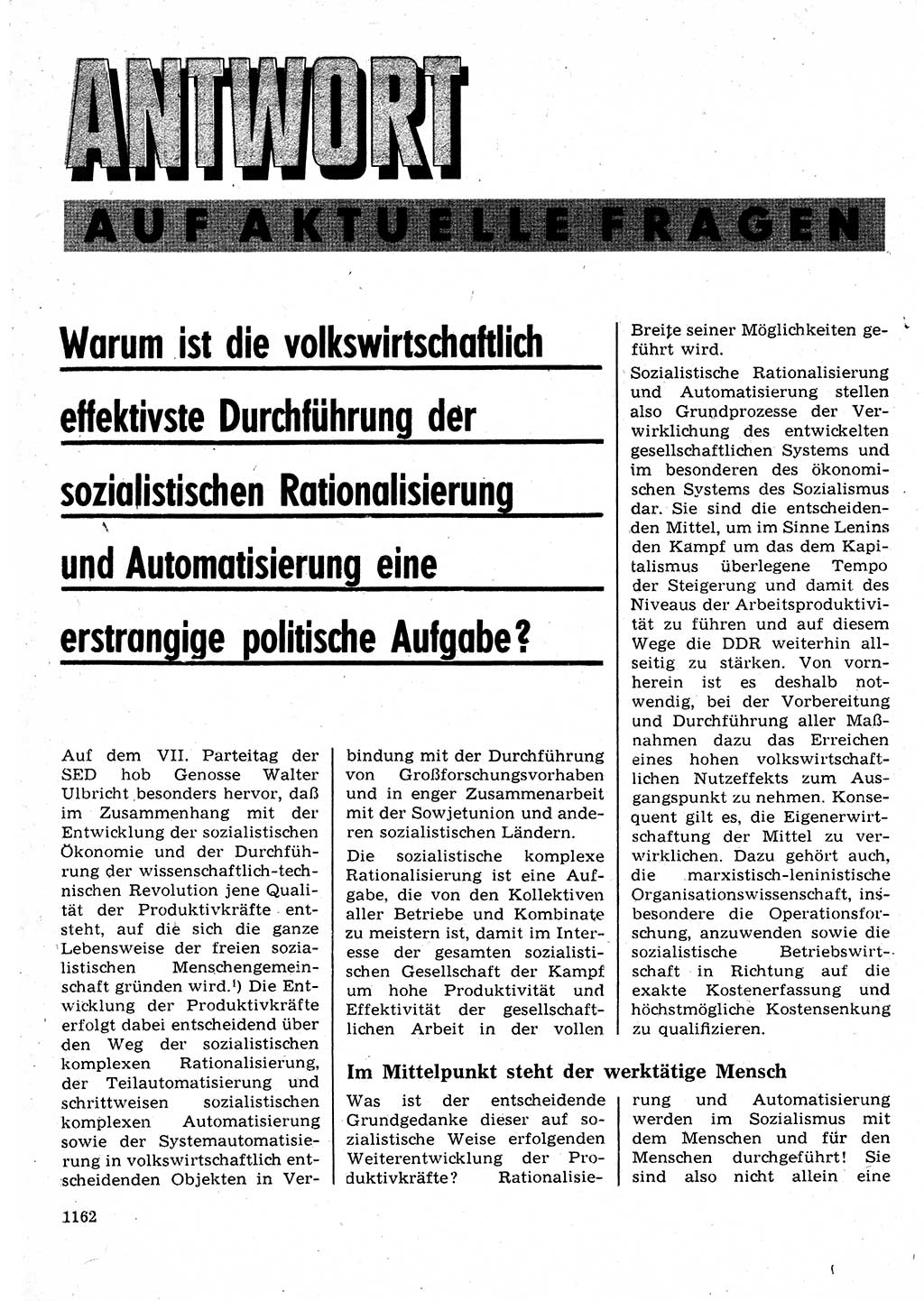 Neuer Weg (NW), Organ des Zentralkomitees (ZK) der SED (Sozialistische Einheitspartei Deutschlands) für Fragen des Parteilebens, 25. Jahrgang [Deutsche Demokratische Republik (DDR)] 1970, Seite 1162 (NW ZK SED DDR 1970, S. 1162)