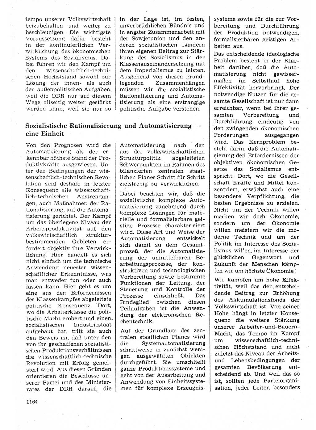 Neuer Weg (NW), Organ des Zentralkomitees (ZK) der SED (Sozialistische Einheitspartei Deutschlands) für Fragen des Parteilebens, 25. Jahrgang [Deutsche Demokratische Republik (DDR)] 1970, Seite 1164 (NW ZK SED DDR 1970, S. 1164)