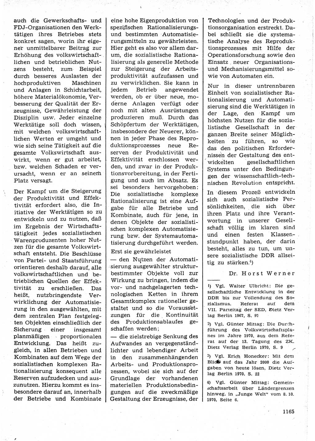 Neuer Weg (NW), Organ des Zentralkomitees (ZK) der SED (Sozialistische Einheitspartei Deutschlands) für Fragen des Parteilebens, 25. Jahrgang [Deutsche Demokratische Republik (DDR)] 1970, Seite 1165 (NW ZK SED DDR 1970, S. 1165)