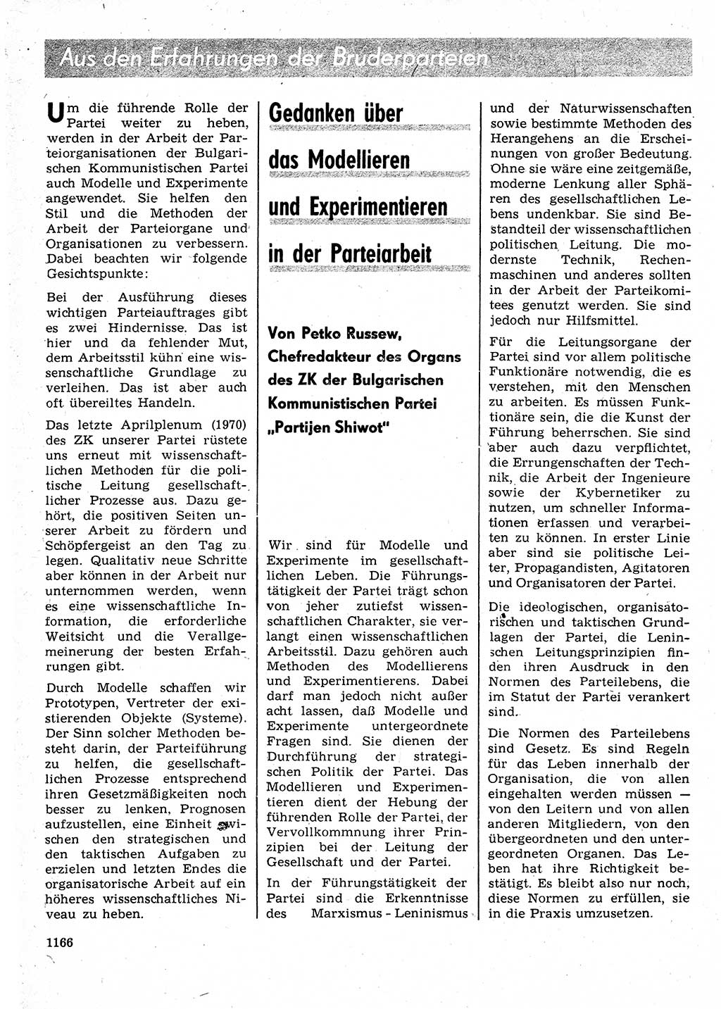Neuer Weg (NW), Organ des Zentralkomitees (ZK) der SED (Sozialistische Einheitspartei Deutschlands) für Fragen des Parteilebens, 25. Jahrgang [Deutsche Demokratische Republik (DDR)] 1970, Seite 1166 (NW ZK SED DDR 1970, S. 1166)