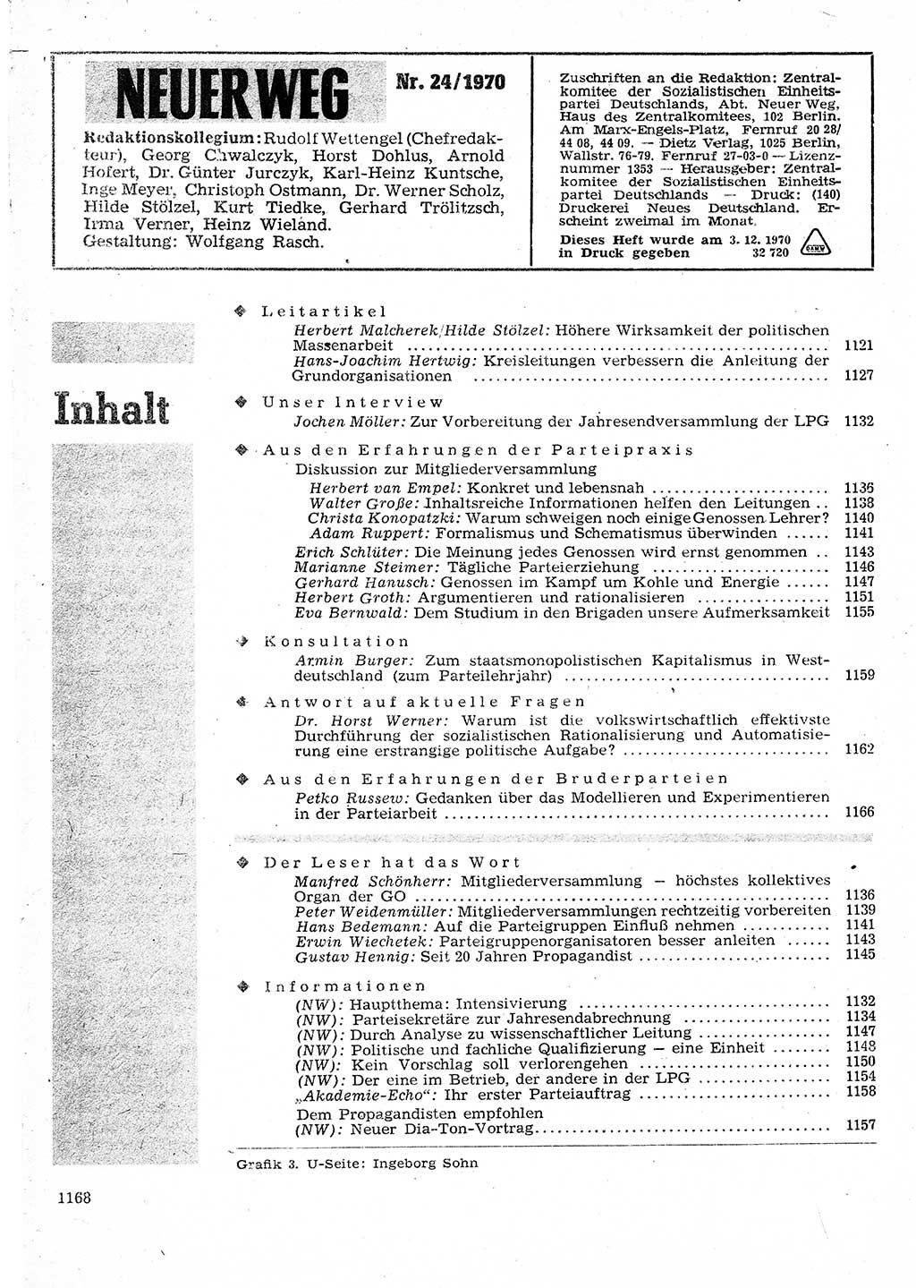 Neuer Weg (NW), Organ des Zentralkomitees (ZK) der SED (Sozialistische Einheitspartei Deutschlands) für Fragen des Parteilebens, 25. Jahrgang [Deutsche Demokratische Republik (DDR)] 1970, Seite 1168 (NW ZK SED DDR 1970, S. 1168)