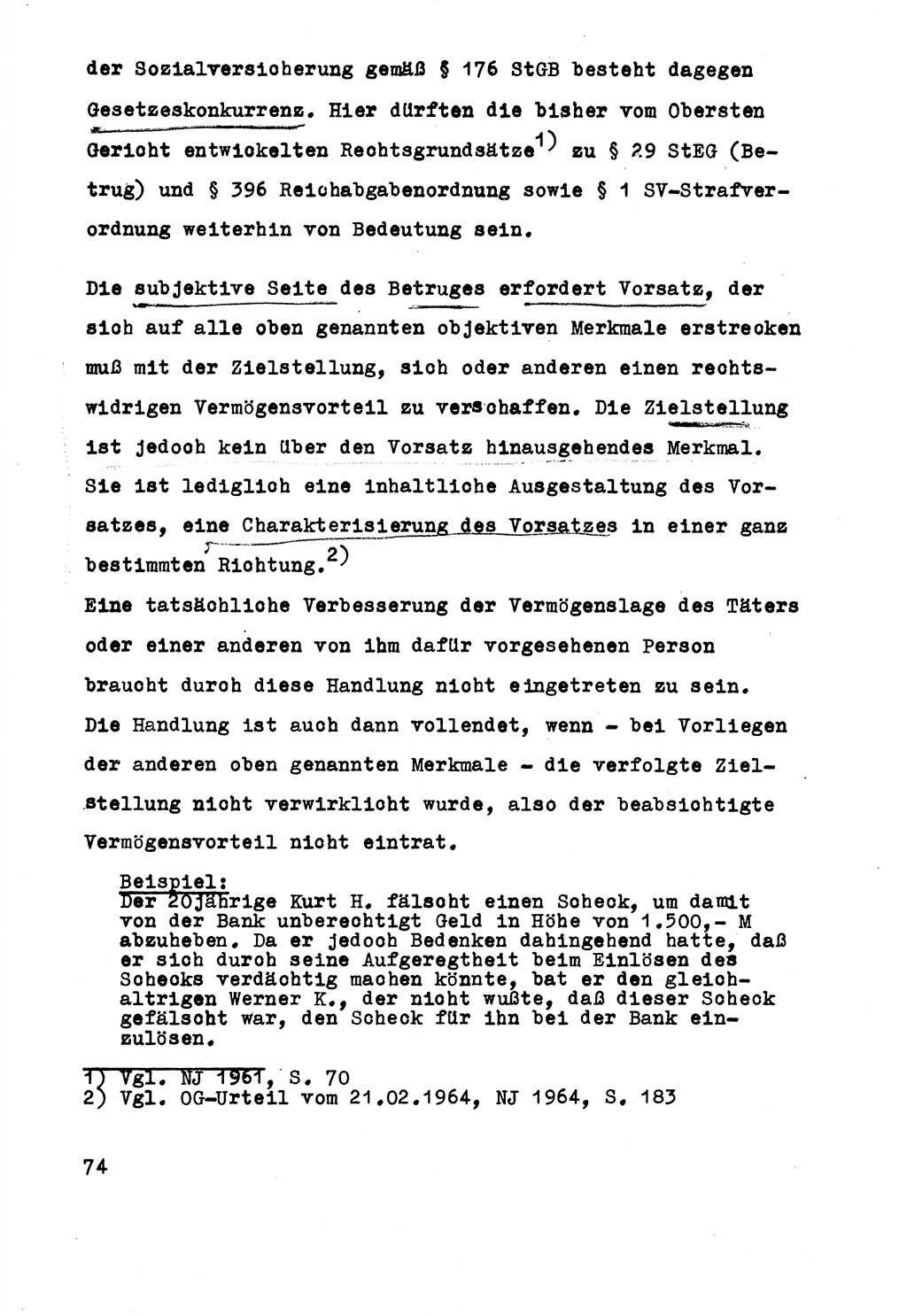 Strafrecht der DDR (Deutsche Demokratische Republik), Besonderer Teil, Lehrmaterial, Heft 5 1970, Seite 74 (Strafr. DDR BT Lehrmat. H. 5 1970, S. 74)