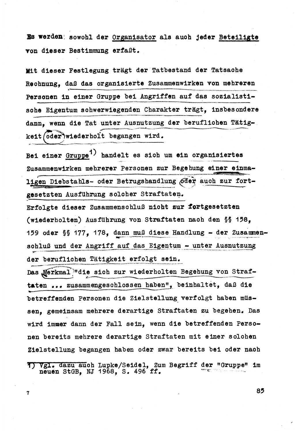 Strafrecht der DDR (Deutsche Demokratische Republik), Besonderer Teil, Lehrmaterial, Heft 5 1970, Seite 85 (Strafr. DDR BT Lehrmat. H. 5 1970, S. 85)