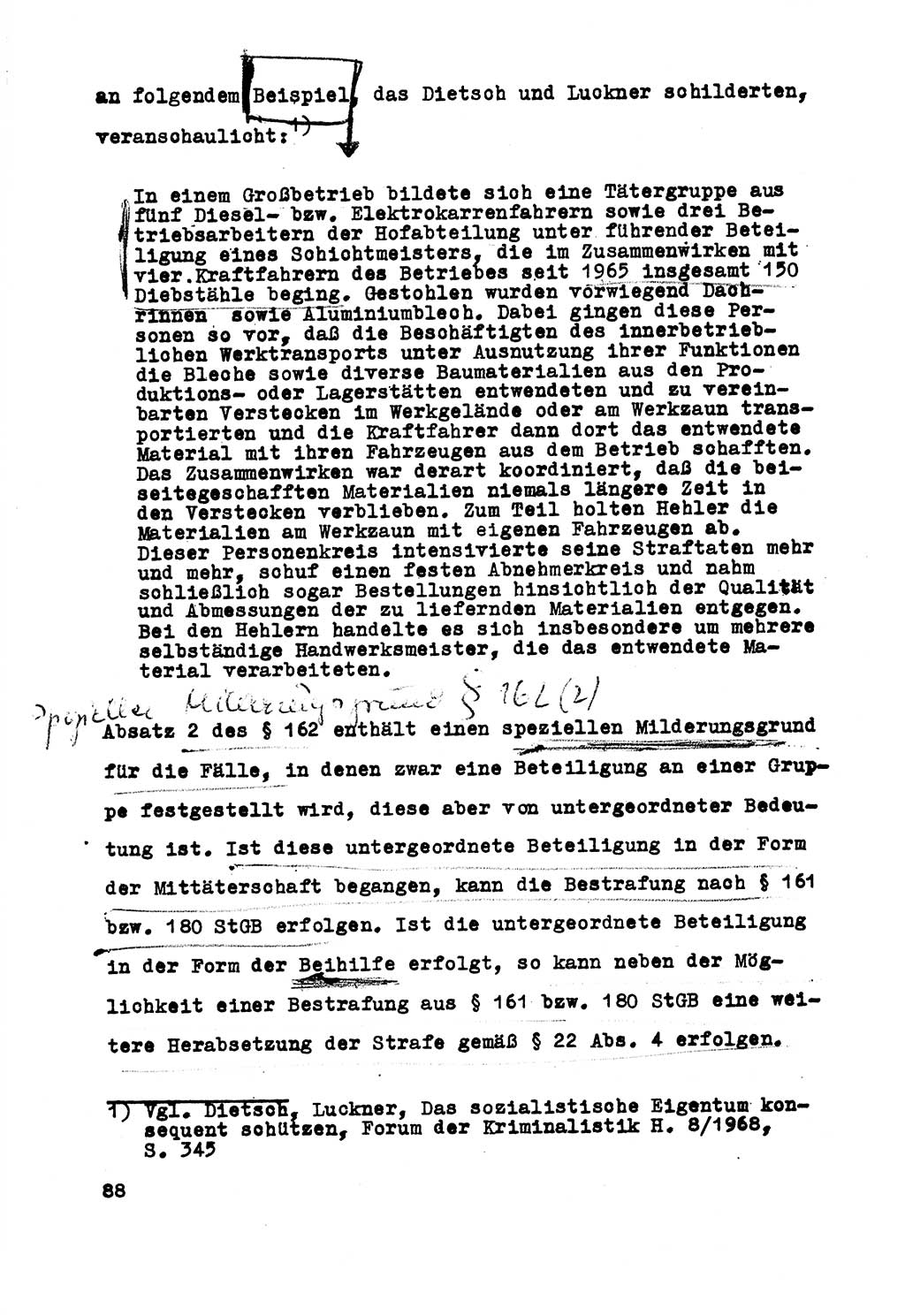 Strafrecht der DDR (Deutsche Demokratische Republik), Besonderer Teil, Lehrmaterial, Heft 5 1970, Seite 88 (Strafr. DDR BT Lehrmat. H. 5 1970, S. 88)