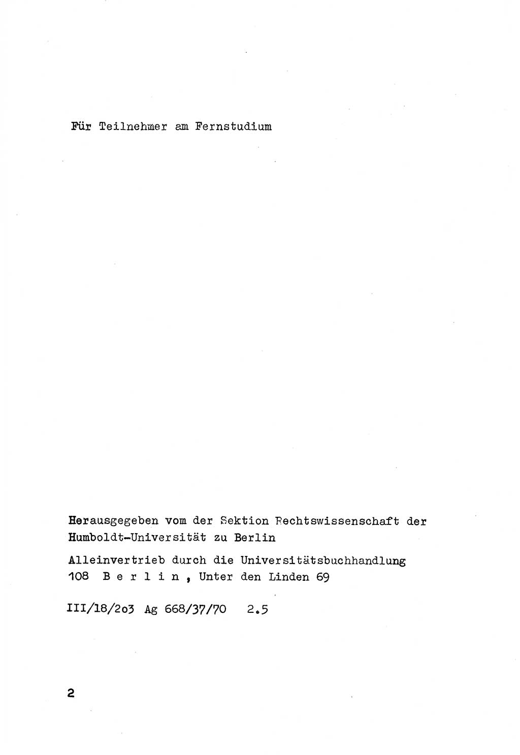 Strafrecht der DDR (Deutsche Demokratische Republik), Besonderer Teil, Lehrmaterial, Heft 6 1970, Seite 2 (Strafr. DDR BT Lehrmat. H. 6 1970, S. 2)