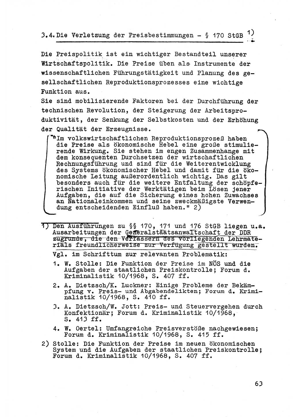 Strafrecht der DDR (Deutsche Demokratische Republik), Besonderer Teil, Lehrmaterial, Heft 6 1970, Seite 63 (Strafr. DDR BT Lehrmat. H. 6 1970, S. 63)