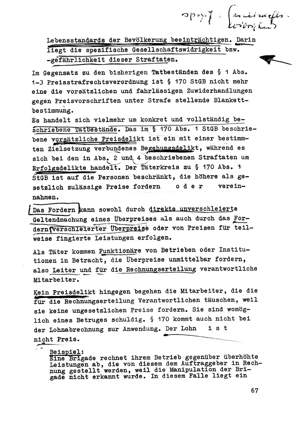 Strafrecht der DDR (Deutsche Demokratische Republik), Besonderer Teil, Lehrmaterial, Heft 6 1970, Seite 67 (Strafr. DDR BT Lehrmat. H. 6 1970, S. 67)