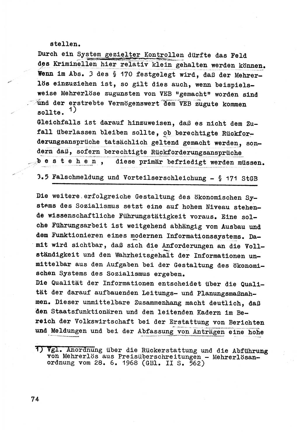 Strafrecht der DDR (Deutsche Demokratische Republik), Besonderer Teil, Lehrmaterial, Heft 6 1970, Seite 74 (Strafr. DDR BT Lehrmat. H. 6 1970, S. 74)