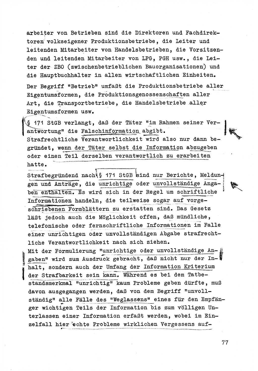 Strafrecht der DDR (Deutsche Demokratische Republik), Besonderer Teil, Lehrmaterial, Heft 6 1970, Seite 77 (Strafr. DDR BT Lehrmat. H. 6 1970, S. 77)
