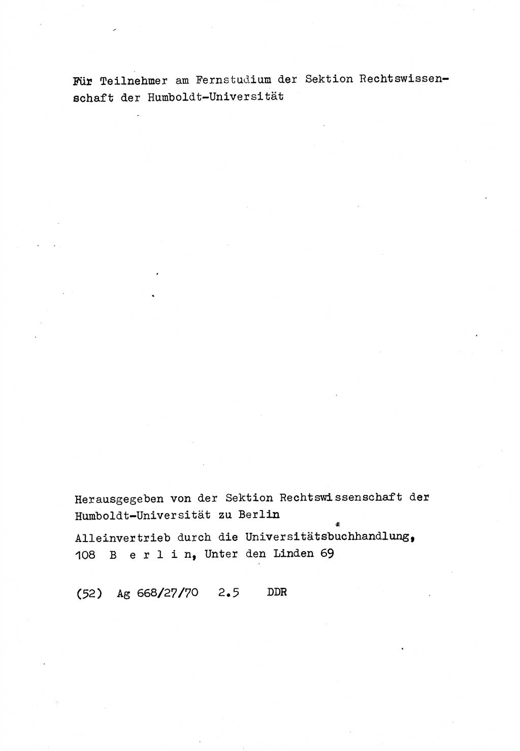 Strafrecht der DDR (Deutsche Demokratische Republik), Besonderer Teil, Lehrmaterial, Heft 8 1970, Seite 2 (Strafr. DDR BT Lehrmat. H. 8 1970, S. 2)
