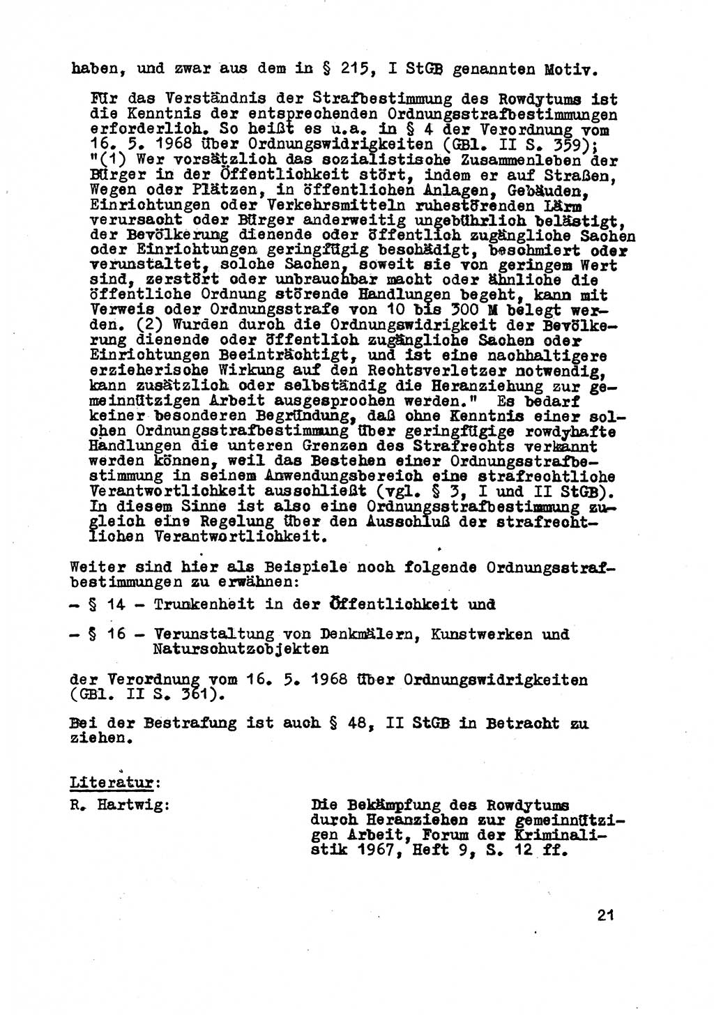 Strafrecht der DDR (Deutsche Demokratische Republik), Besonderer Teil, Lehrmaterial, Heft 8 1970, Seite 21 (Strafr. DDR BT Lehrmat. H. 8 1970, S. 21)