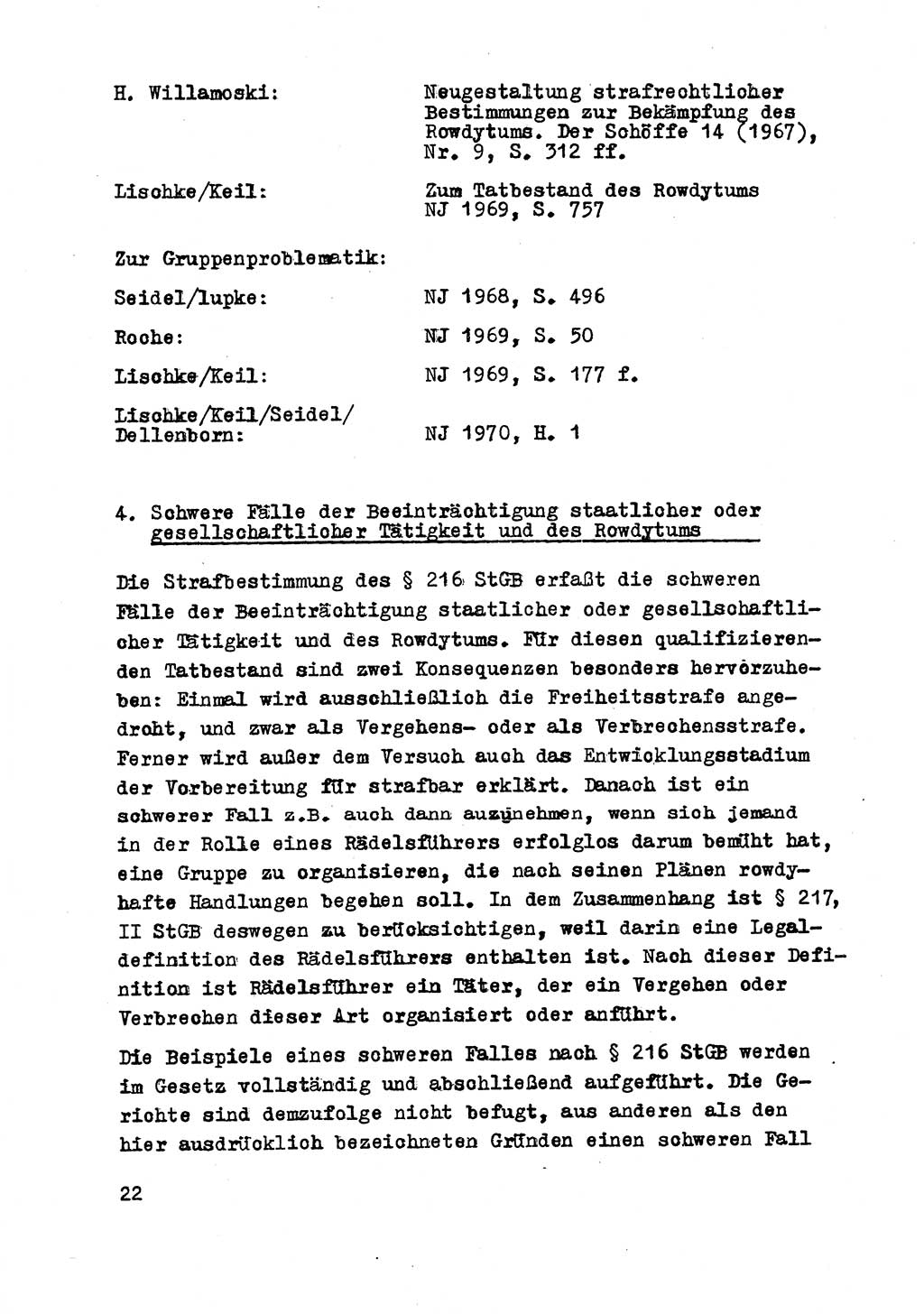 Strafrecht der DDR (Deutsche Demokratische Republik), Besonderer Teil, Lehrmaterial, Heft 8 1970, Seite 22 (Strafr. DDR BT Lehrmat. H. 8 1970, S. 22)