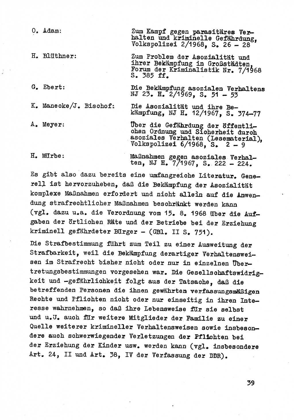 Strafrecht der DDR (Deutsche Demokratische Republik), Besonderer Teil, Lehrmaterial, Heft 8 1970, Seite 39 (Strafr. DDR BT Lehrmat. H. 8 1970, S. 39)
