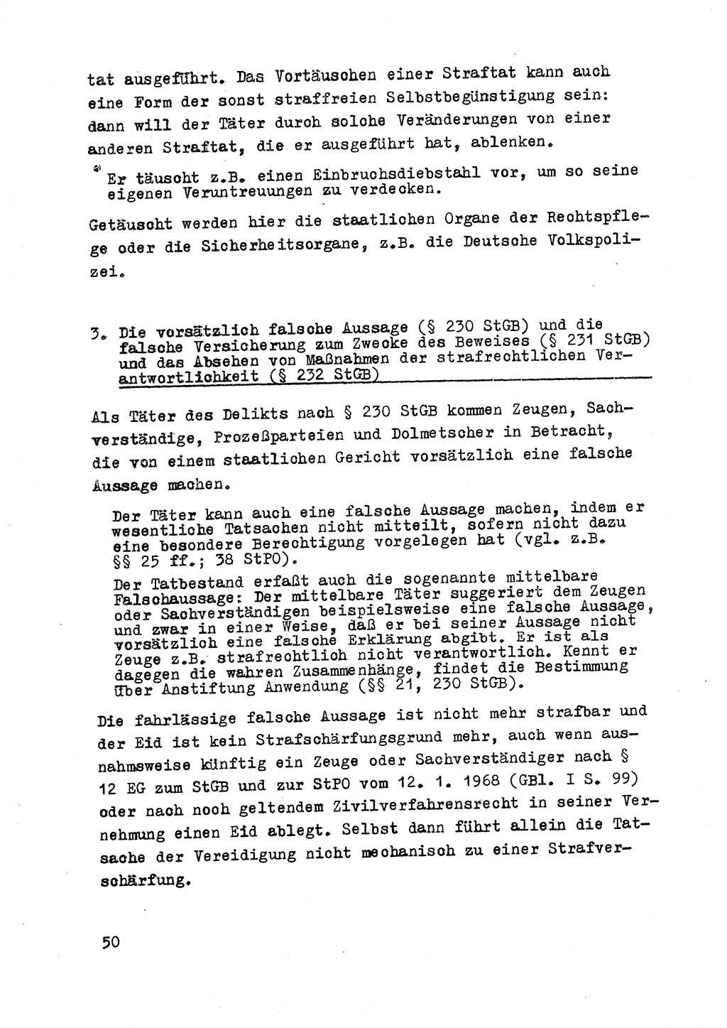 Strafrecht der DDR (Deutsche Demokratische Republik), Besonderer Teil, Lehrmaterial, Heft 8 1970, Seite 50 (Strafr. DDR BT Lehrmat. H. 8 1970, S. 50)