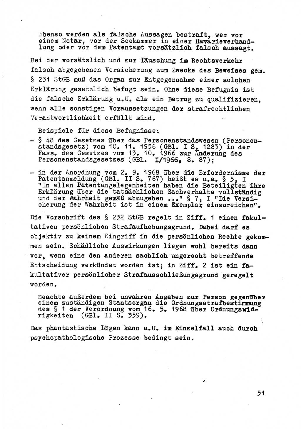 Strafrecht der DDR (Deutsche Demokratische Republik), Besonderer Teil, Lehrmaterial, Heft 8 1970, Seite 51 (Strafr. DDR BT Lehrmat. H. 8 1970, S. 51)
