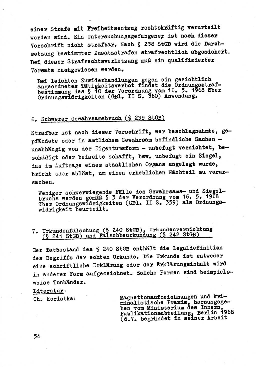 Strafrecht der DDR (Deutsche Demokratische Republik), Besonderer Teil, Lehrmaterial, Heft 8 1970, Seite 54 (Strafr. DDR BT Lehrmat. H. 8 1970, S. 54)