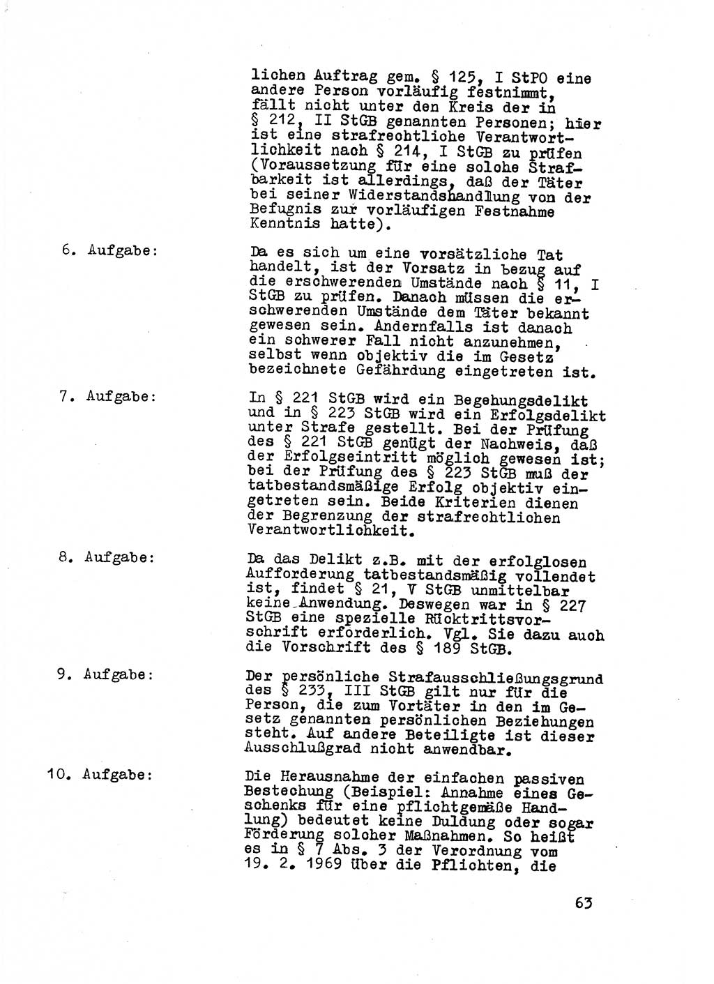 Strafrecht der DDR (Deutsche Demokratische Republik), Besonderer Teil, Lehrmaterial, Heft 8 1970, Seite 63 (Strafr. DDR BT Lehrmat. H. 8 1970, S. 63)