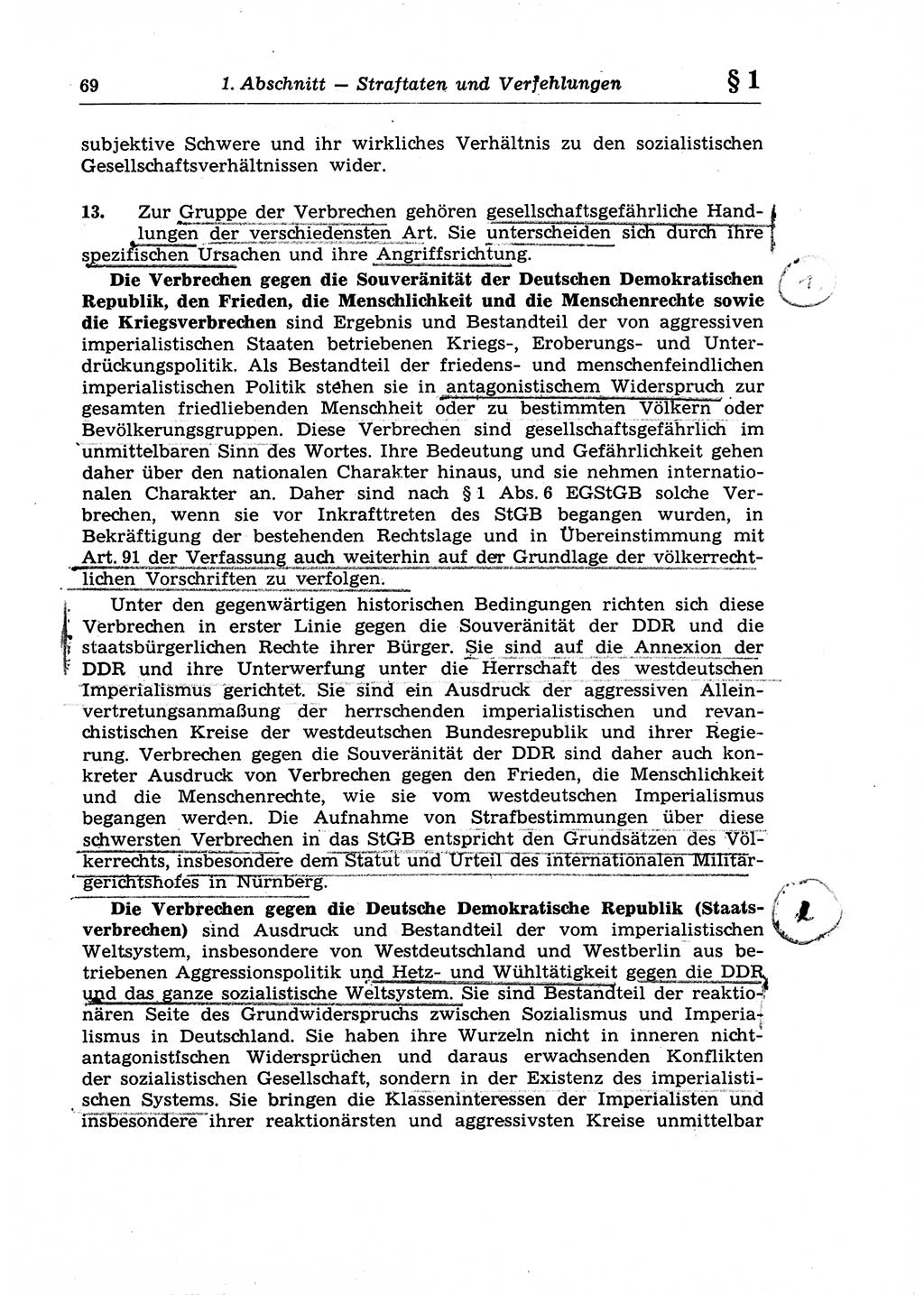 Strafrecht der Deutschen Demokratischen Republik (DDR), Lehrkommentar zum Strafgesetzbuch (StGB), Allgemeiner Teil 1970, Seite 69 (Strafr. DDR Lehrkomm. StGB AT 1970, S. 69)