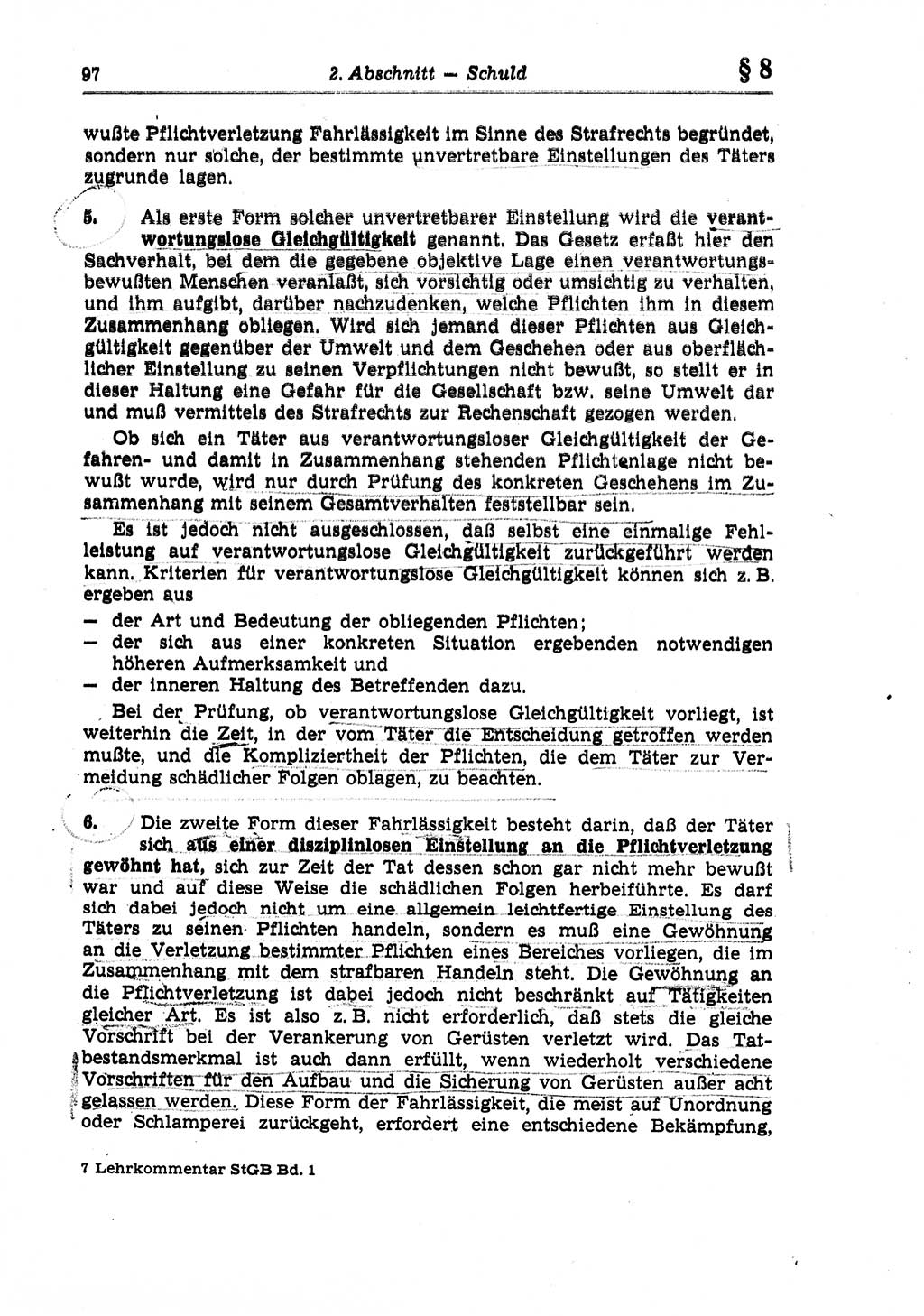 Strafrecht der Deutschen Demokratischen Republik (DDR), Lehrkommentar zum Strafgesetzbuch (StGB), Allgemeiner Teil 1970, Seite 97 (Strafr. DDR Lehrkomm. StGB AT 1970, S. 97)