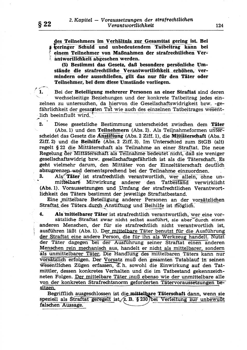 Strafrecht der Deutschen Demokratischen Republik (DDR), Lehrkommentar zum Strafgesetzbuch (StGB), Allgemeiner Teil 1970, Seite 124 (Strafr. DDR Lehrkomm. StGB AT 1970, S. 124)
