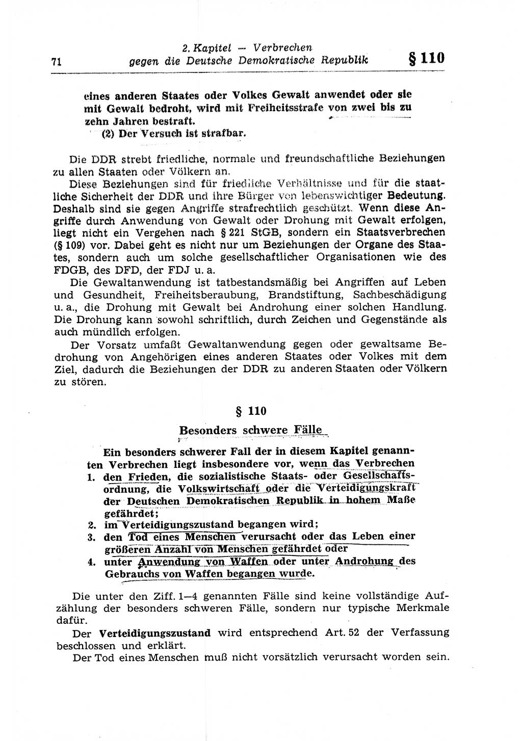 Strafrecht der Deutschen Demokratischen Republik (DDR), Lehrkommentar zum Strafgesetzbuch (StGB), Besonderer Teil 1970, Seite 71 (Strafr. DDR Lehrkomm. StGB BT 1970, S. 71)