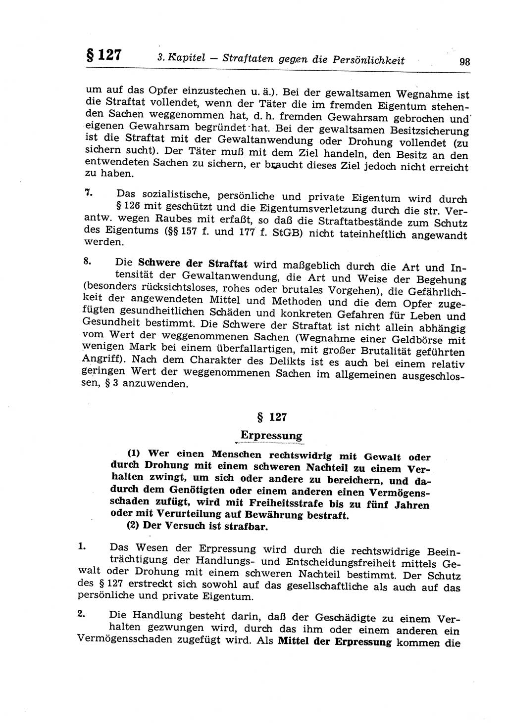 Strafrecht der Deutschen Demokratischen Republik (DDR), Lehrkommentar zum Strafgesetzbuch (StGB), Besonderer Teil 1970, Seite 98 (Strafr. DDR Lehrkomm. StGB BT 1970, S. 98)