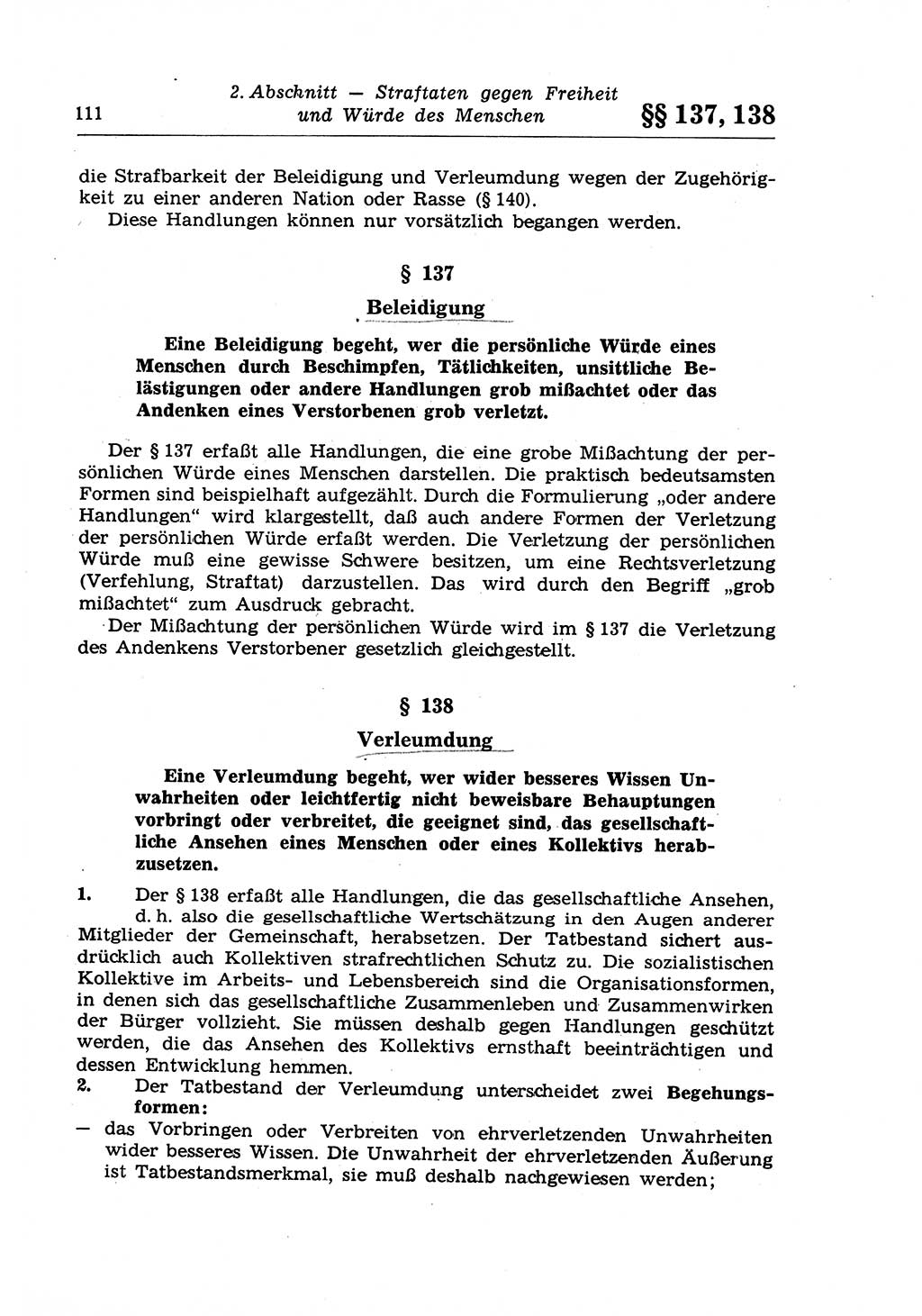 Strafrecht der Deutschen Demokratischen Republik (DDR), Lehrkommentar zum Strafgesetzbuch (StGB), Besonderer Teil 1970, Seite 111 (Strafr. DDR Lehrkomm. StGB BT 1970, S. 111)