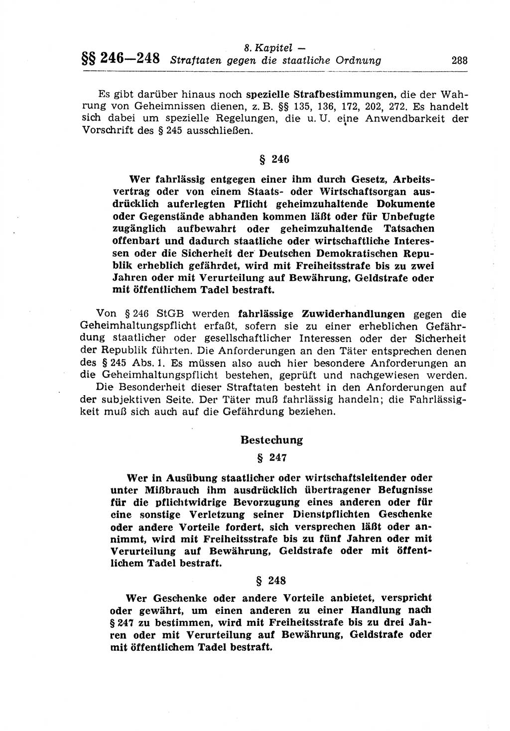 Strafrecht der Deutschen Demokratischen Republik (DDR), Lehrkommentar zum Strafgesetzbuch (StGB), Besonderer Teil 1970, Seite 288 (Strafr. DDR Lehrkomm. StGB BT 1970, S. 288)