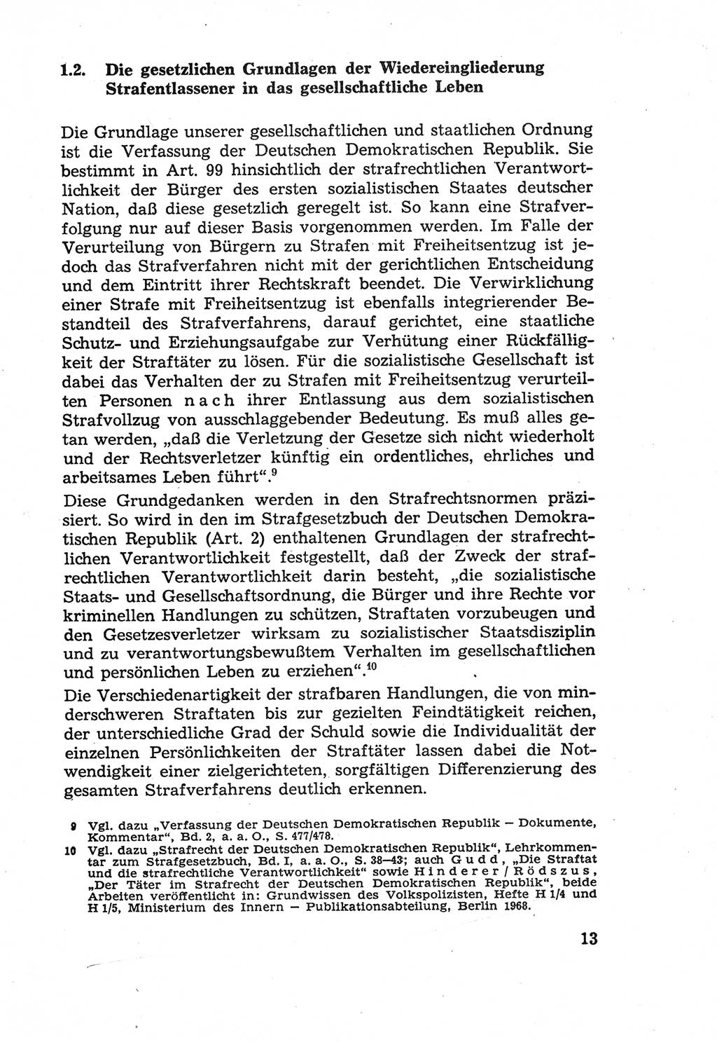 Die Wiedereingliederung Strafentlassener in das gesellschaftliche Leben [Deutsche Demokratische Republik (DDR)] und die Erziehung kriminell gefährdeter Bürger 1970, Seite 13 (Wiedereingl. Strafentl. DDR 1970, S. 13)