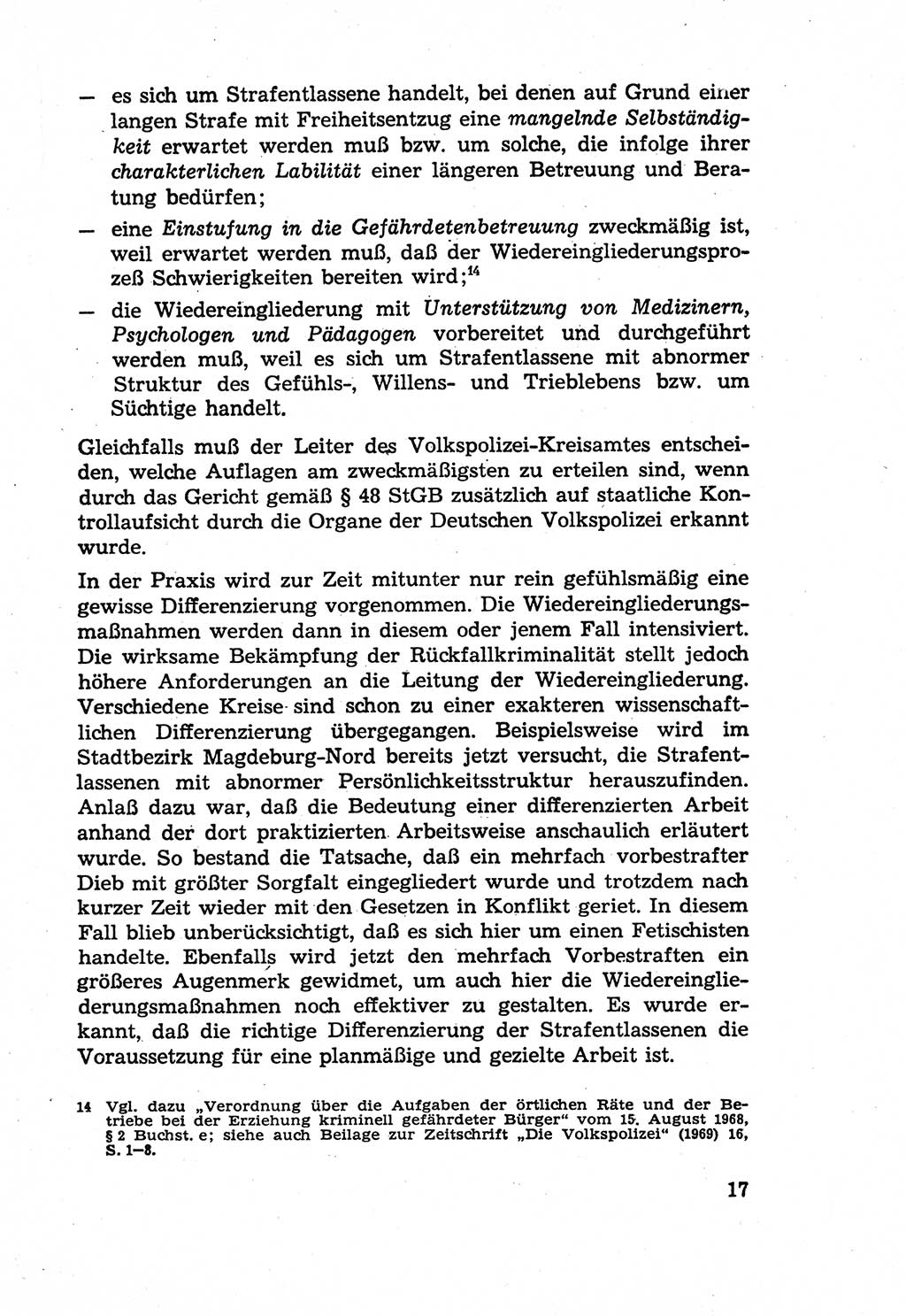 Die Wiedereingliederung Strafentlassener in das gesellschaftliche Leben [Deutsche Demokratische Republik (DDR)] und die Erziehung kriminell gefährdeter Bürger 1970, Seite 17 (Wiedereingl. Strafentl. DDR 1970, S. 17)