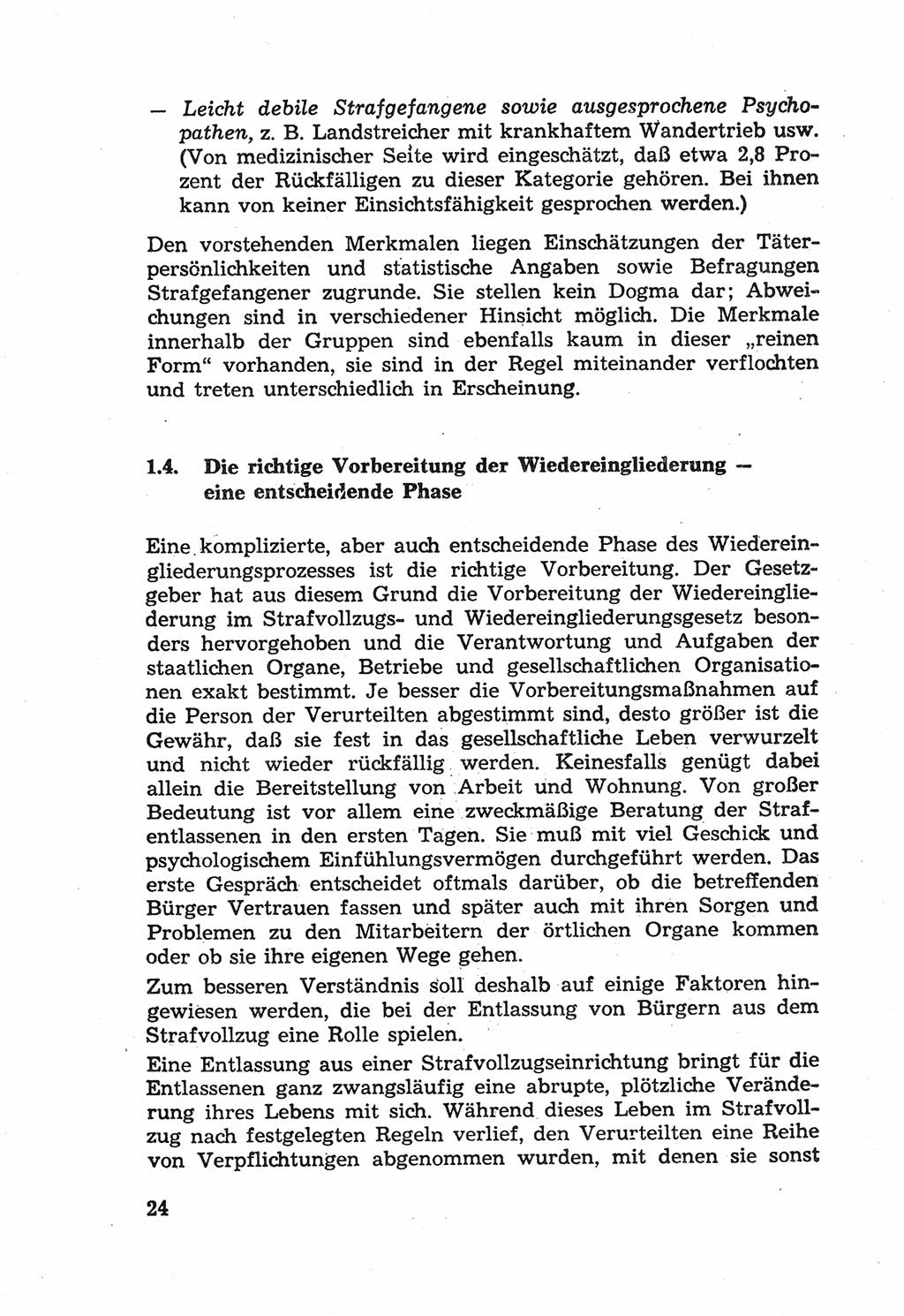 Die Wiedereingliederung Strafentlassener in das gesellschaftliche Leben [Deutsche Demokratische Republik (DDR)] und die Erziehung kriminell gefährdeter Bürger 1970, Seite 24 (Wiedereingl. Strafentl. DDR 1970, S. 24)