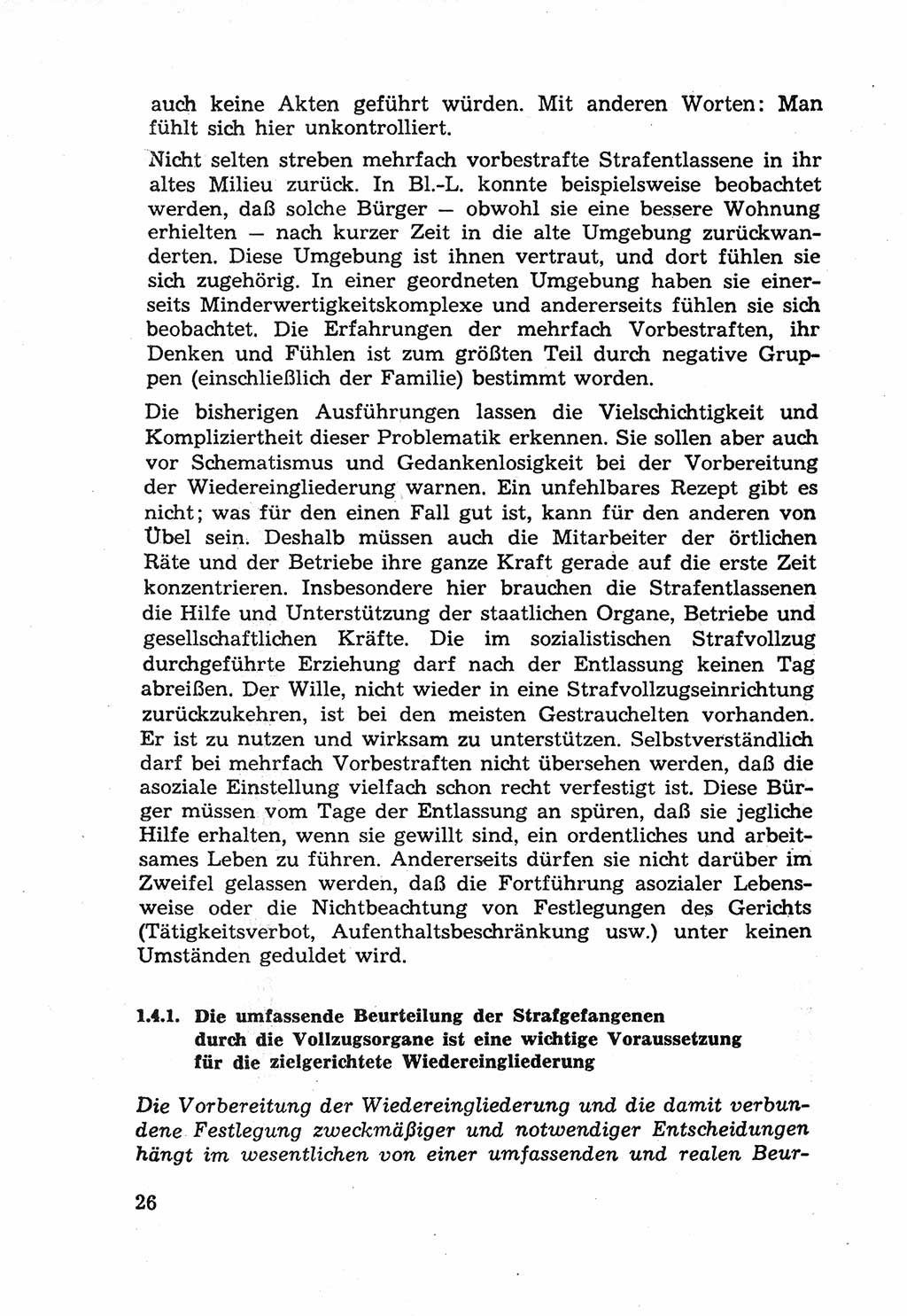 Die Wiedereingliederung Strafentlassener in das gesellschaftliche Leben [Deutsche Demokratische Republik (DDR)] und die Erziehung kriminell gefährdeter Bürger 1970, Seite 26 (Wiedereingl. Strafentl. DDR 1970, S. 26)