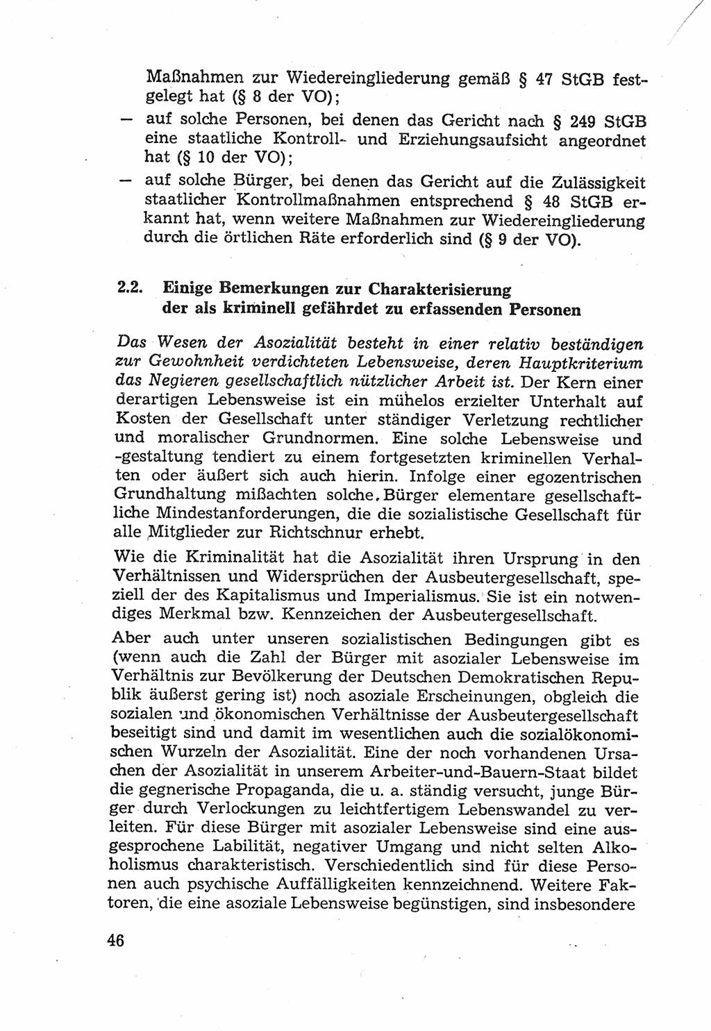 Die Wiedereingliederung Strafentlassener in das gesellschaftliche Leben [Deutsche Demokratische Republik (DDR)] und die Erziehung kriminell gefährdeter Bürger 1970, Seite 46 (Wiedereingl. Strafentl. DDR 1970, S. 46)