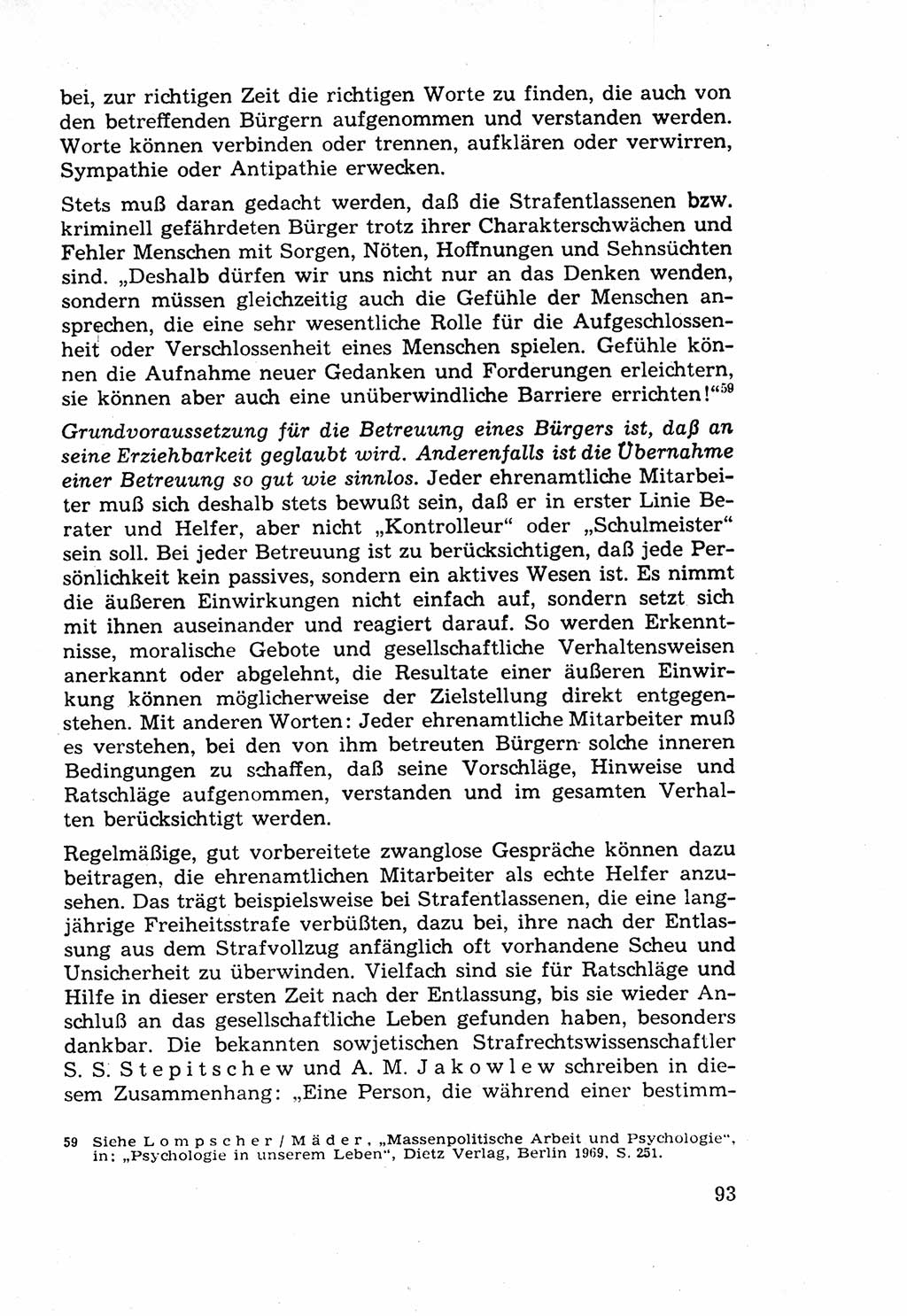 Die Wiedereingliederung Strafentlassener in das gesellschaftliche Leben [Deutsche Demokratische Republik (DDR)] und die Erziehung kriminell gefährdeter Bürger 1970, Seite 93 (Wiedereingl. Strafentl. DDR 1970, S. 93)