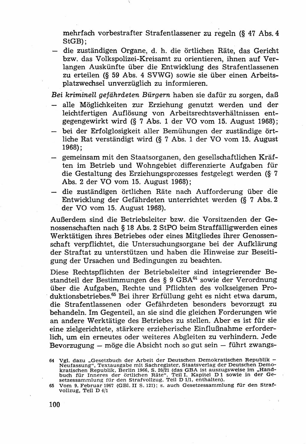 Die Wiedereingliederung Strafentlassener in das gesellschaftliche Leben [Deutsche Demokratische Republik (DDR)] und die Erziehung kriminell gefährdeter Bürger 1970, Seite 100 (Wiedereingl. Strafentl. DDR 1970, S. 100)