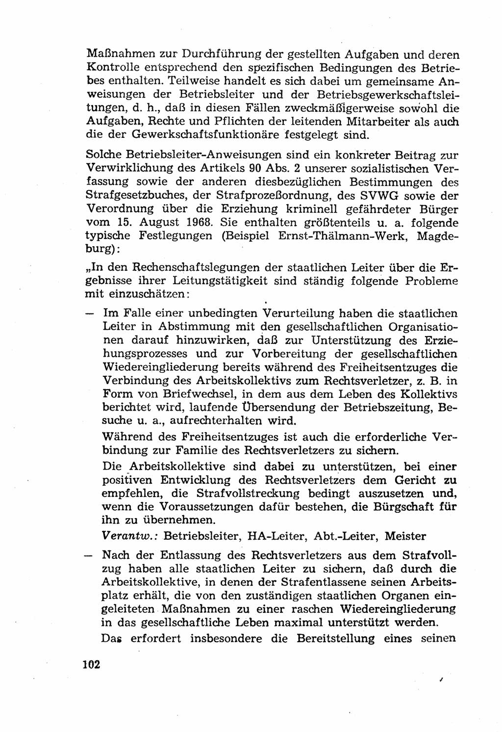 Die Wiedereingliederung Strafentlassener in das gesellschaftliche Leben [Deutsche Demokratische Republik (DDR)] und die Erziehung kriminell gefährdeter Bürger 1970, Seite 102 (Wiedereingl. Strafentl. DDR 1970, S. 102)