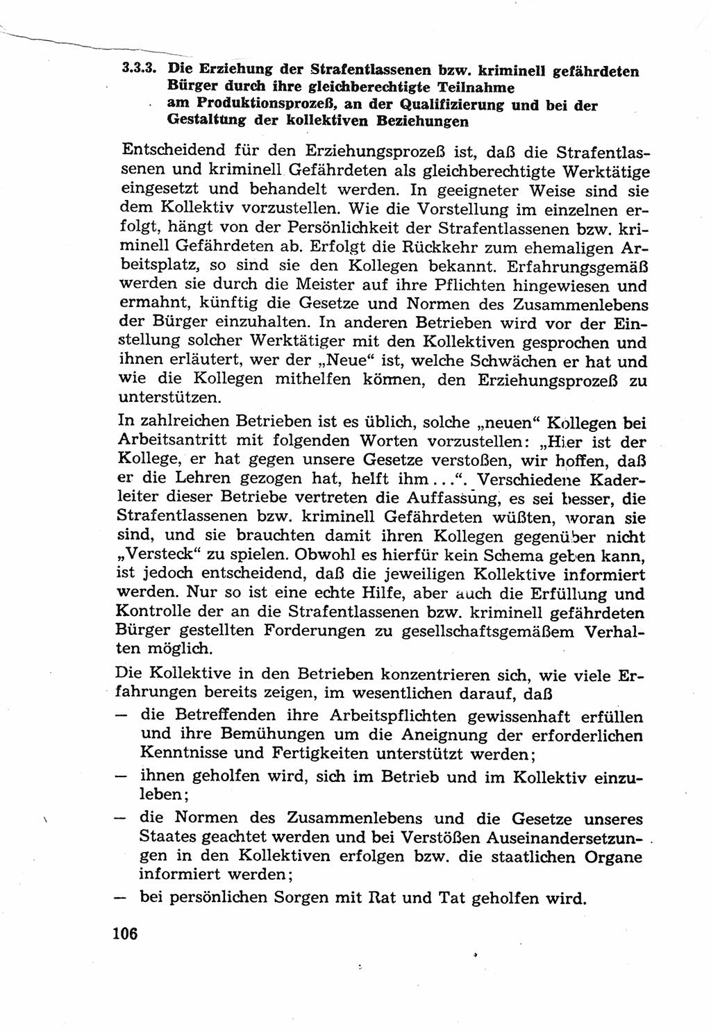 Die Wiedereingliederung Strafentlassener in das gesellschaftliche Leben [Deutsche Demokratische Republik (DDR)] und die Erziehung kriminell gefährdeter Bürger 1970, Seite 106 (Wiedereingl. Strafentl. DDR 1970, S. 106)