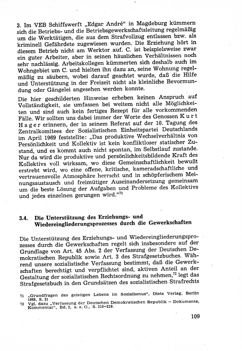 Die Wiedereingliederung Strafentlassener in das gesellschaftliche Leben [Deutsche Demokratische Republik (DDR)] und die Erziehung kriminell gefährdeter Bürger 1970, Seite 109 (Wiedereingl. Strafentl. DDR 1970, S. 109)
