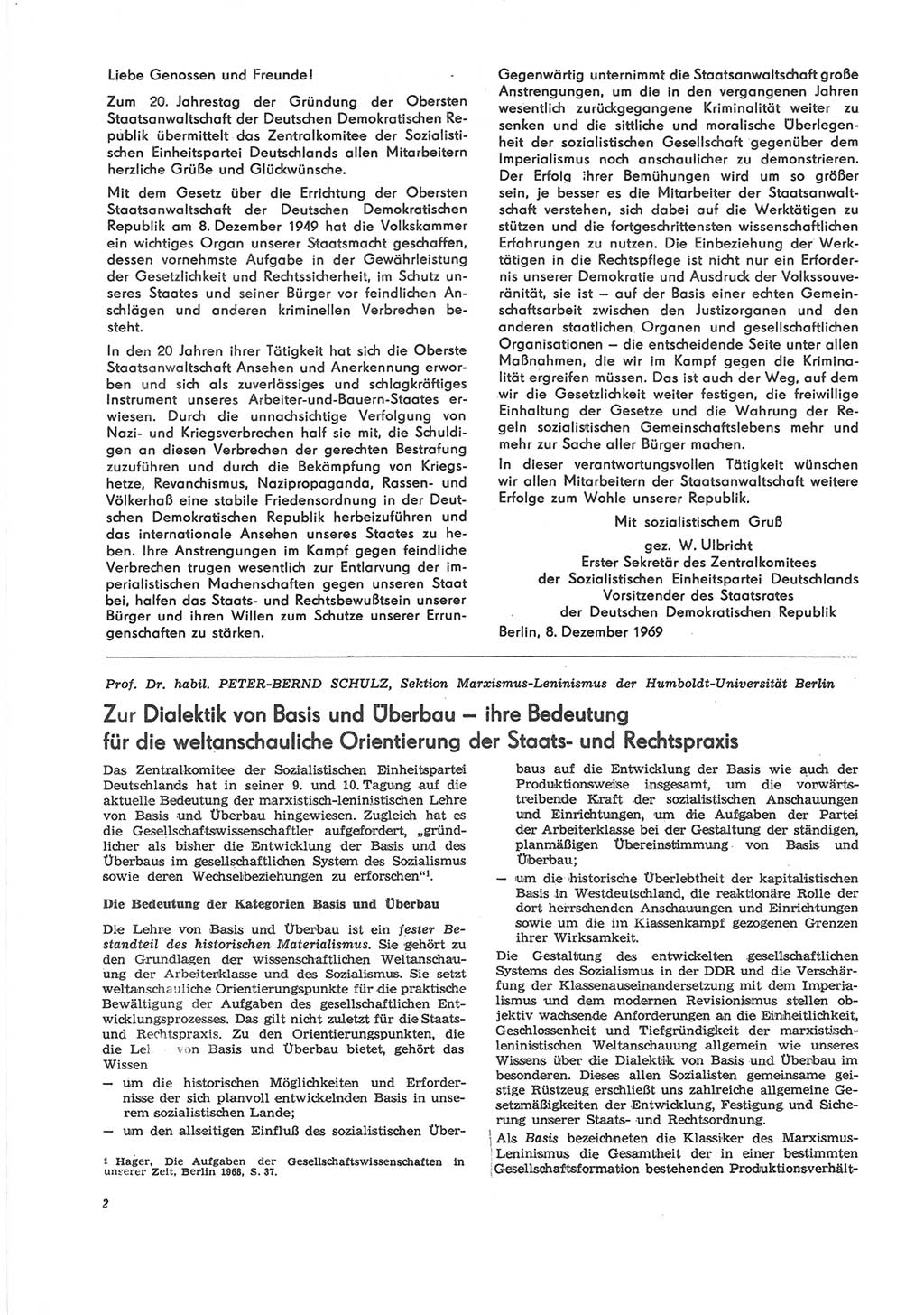 Neue Justiz (NJ), Zeitschrift für Recht und Rechtswissenschaft [Deutsche Demokratische Republik (DDR)], 24. Jahrgang 1970, Seite 2 (NJ DDR 1970, S. 2)